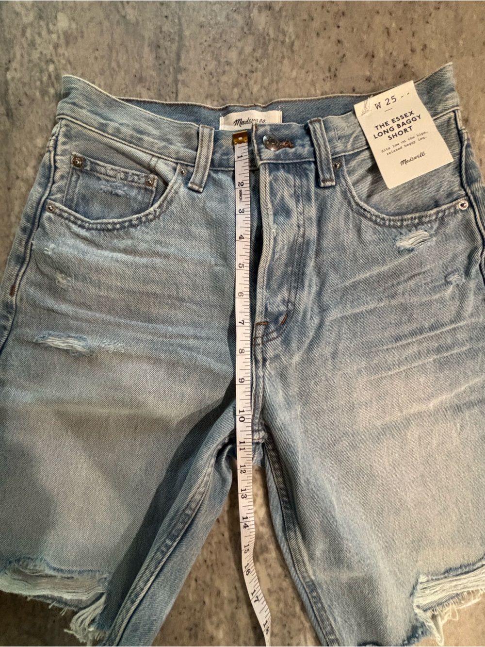 Madewell Light Blue Long Baggy Denim Shorts with Frayed Hem - Picture 9 of 9
